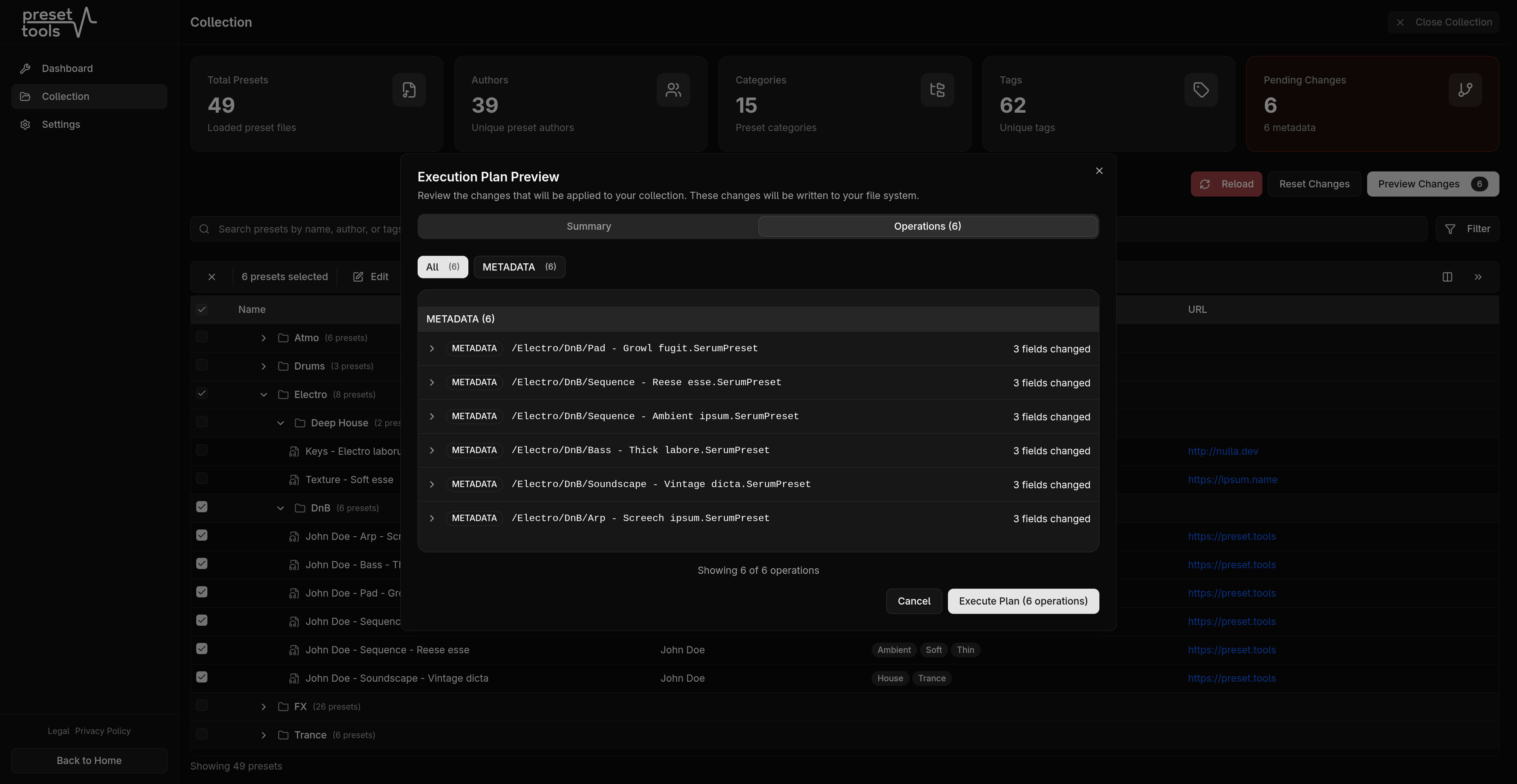 Preview of pending changes to Serum 2 presets