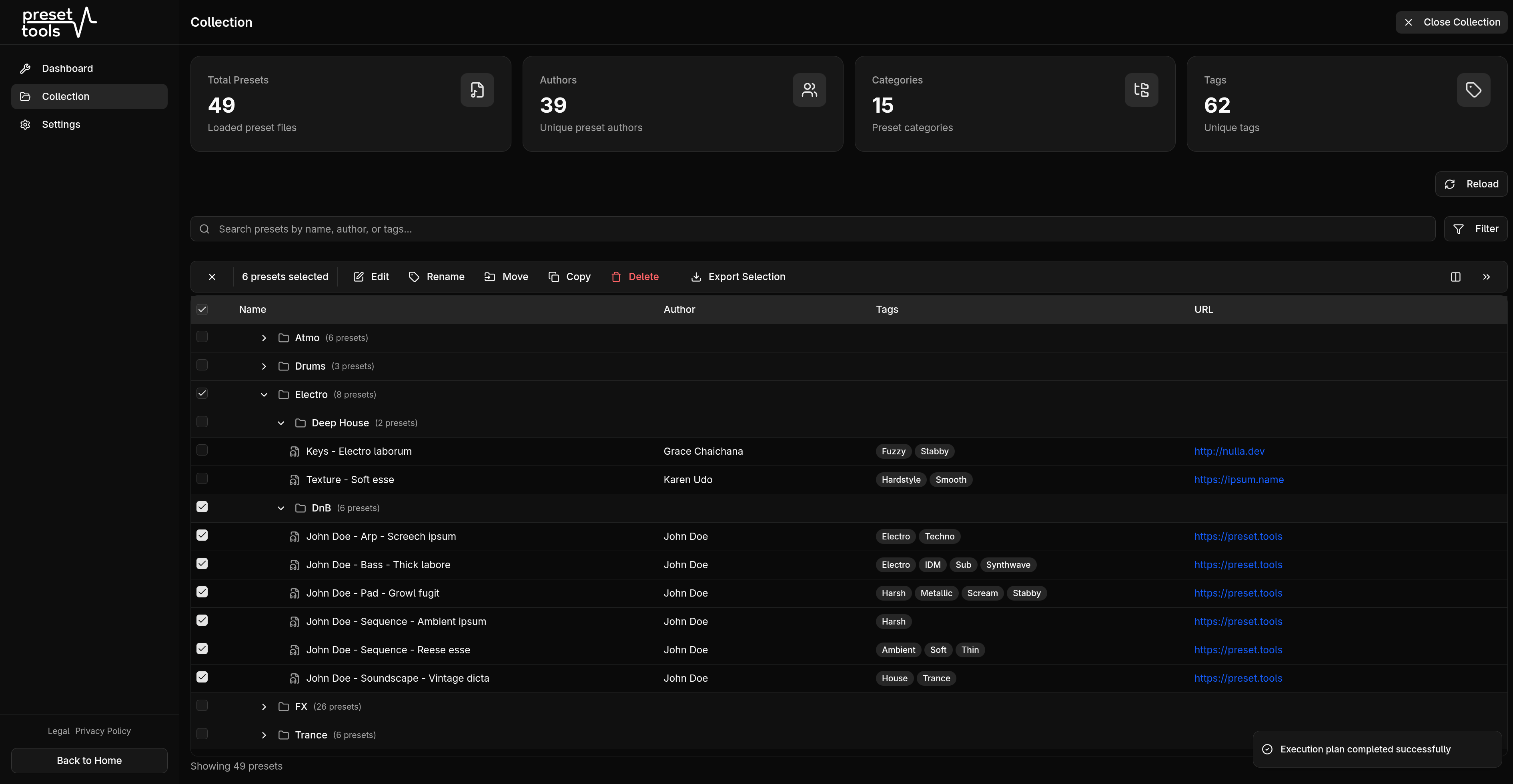 preset.tools dashboard for loading Serum 2 preset collections